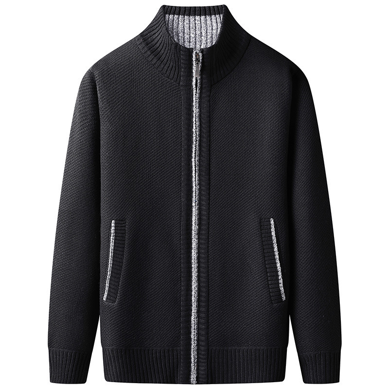 Men's Zip-Up Cardigan Ribbed Hem Knitwear