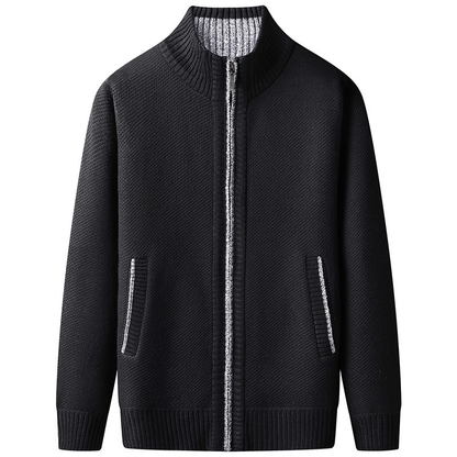 Men's Zip-Up Cardigan Ribbed Hem Knitwear