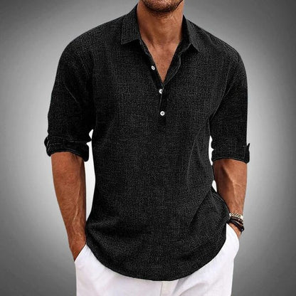 Men's Long Sleeve Polo Shirt Button Front