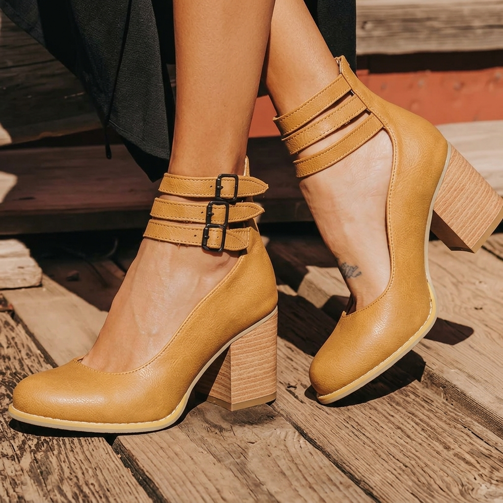 Block Heel Ankle Strap Shoes for Women – Stylish & Supportive Caliboot