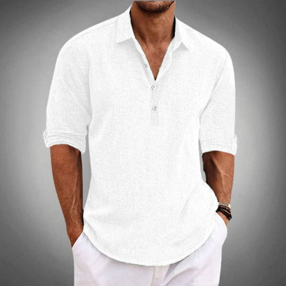 Men's Long Sleeve Polo Shirt Button Front