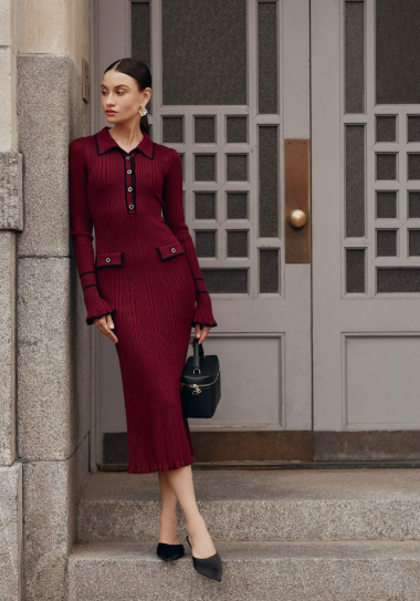 Women's Cable Knit Button Down Midi Dress