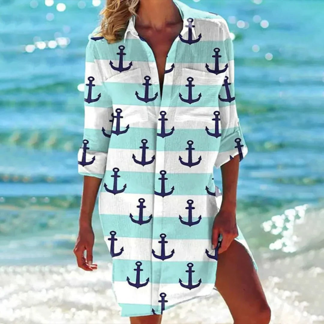 Women's Tropical Print Beach Dress 3/4 Sleeve Cover Up