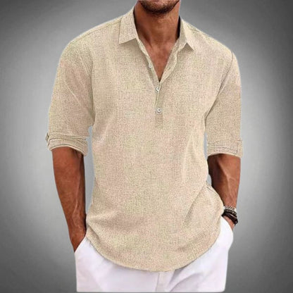 Elegant Linen Polo Shirt Short Sleeves Breathable