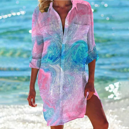 Women's Tropical Print Beach Dress 3/4 Sleeve Cover Up
