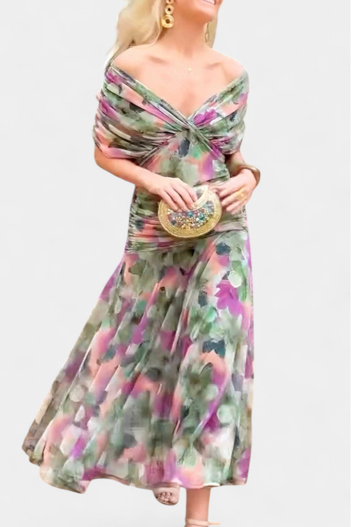Elegant V Neck Ruffled Floor Length Dress