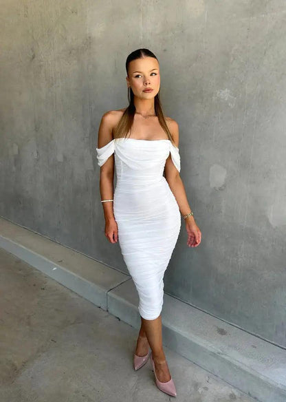 Women's Off Shoulder Bodycon Midi Dress