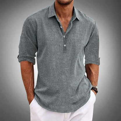 Men's Long Sleeve Polo Shirt Button Front