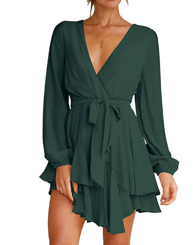 Women's V-Neck Lantern Sleeve Dress