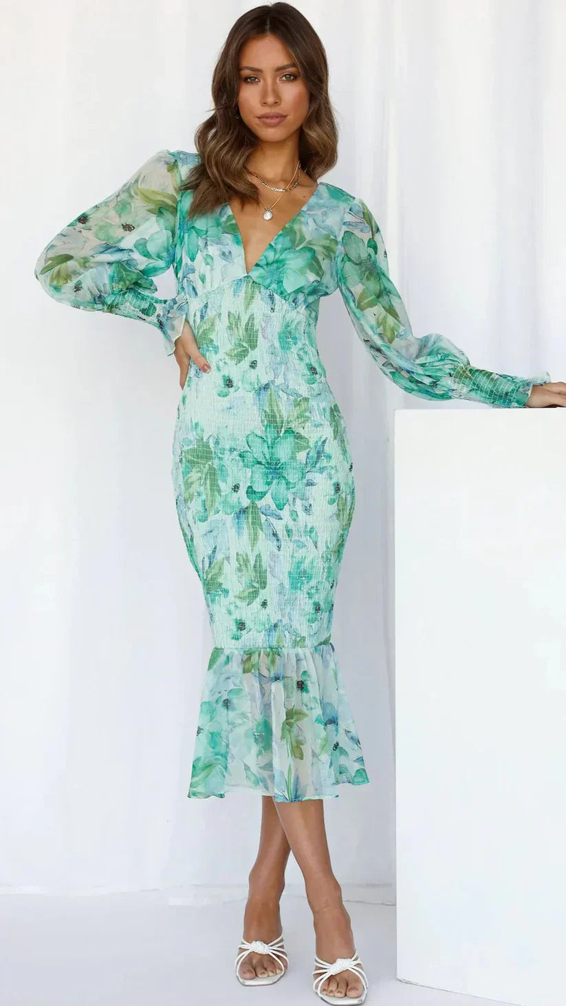 Elegant Ladies Floral Party Evening Dress