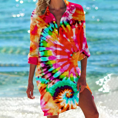 Women's Tropical Print Beach Dress 3/4 Sleeve Cover Up