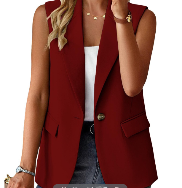 Women's Sleeveless Blazer Jacket with Pockets