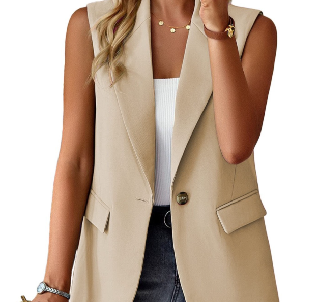 Women's Sleeveless Blazer Jacket with Pockets