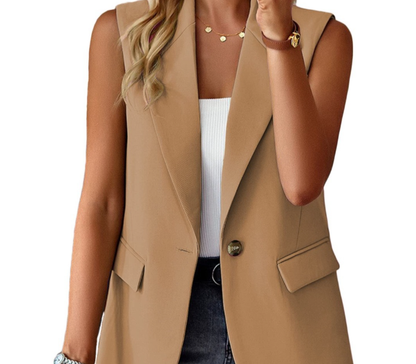 Women's Sleeveless Blazer Jacket with Pockets