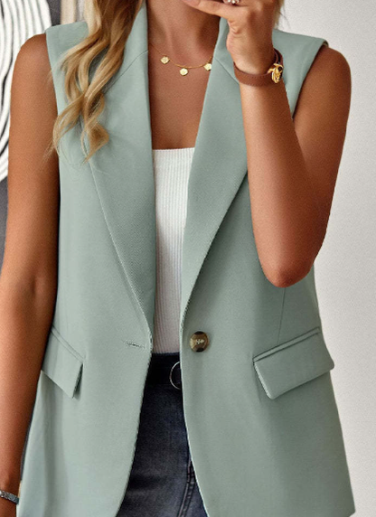 Women's Sleeveless Blazer Jacket with Pockets - VibreMode