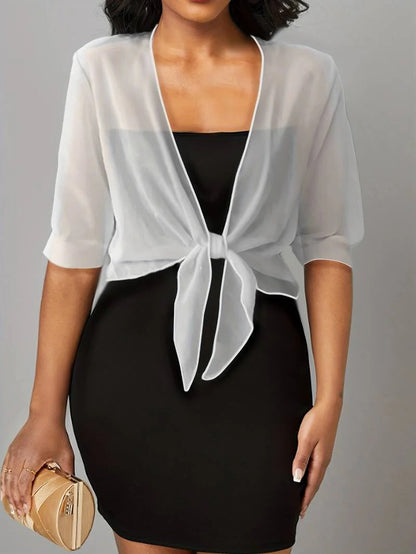 Women's Sheer Blouse 3/4 Sleeve Open Front - VibreMode