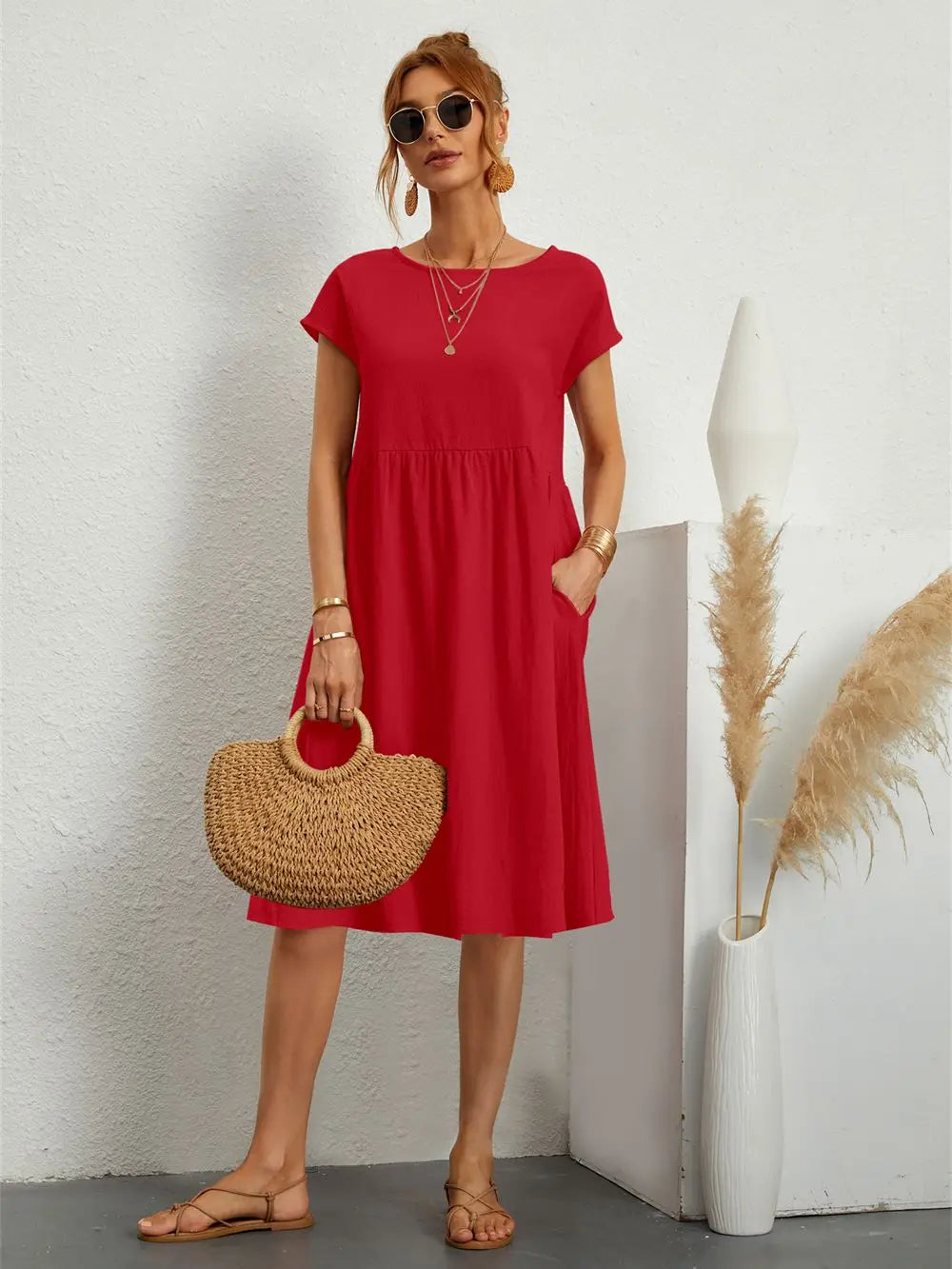 Women's Midi Dress Gathered Waist - VibreMode