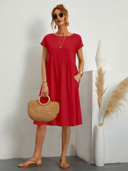 Women's Midi Dress Gathered Waist - VibreMode