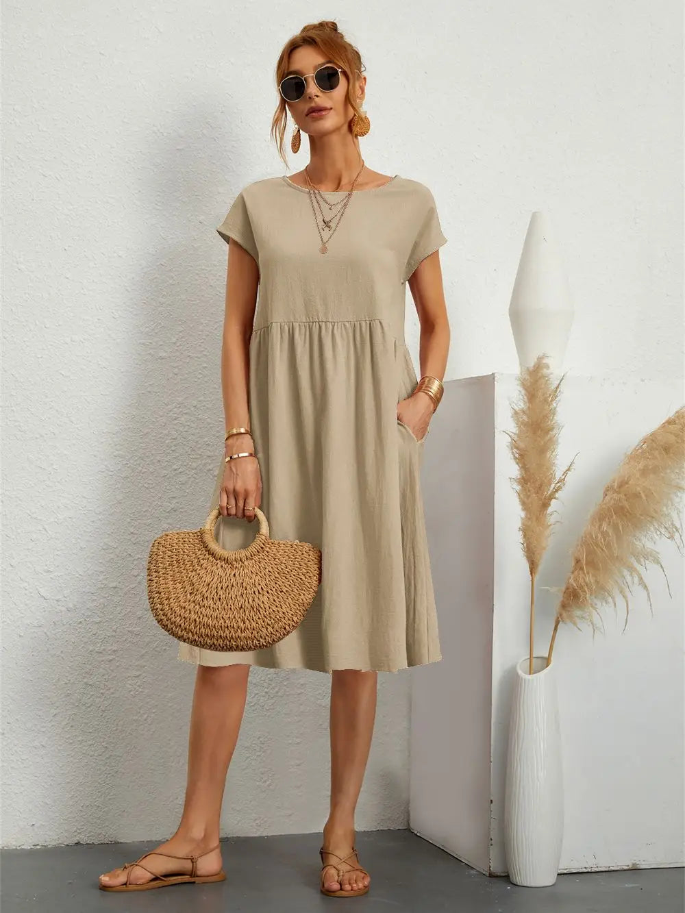 Women's Midi Dress Gathered Waist