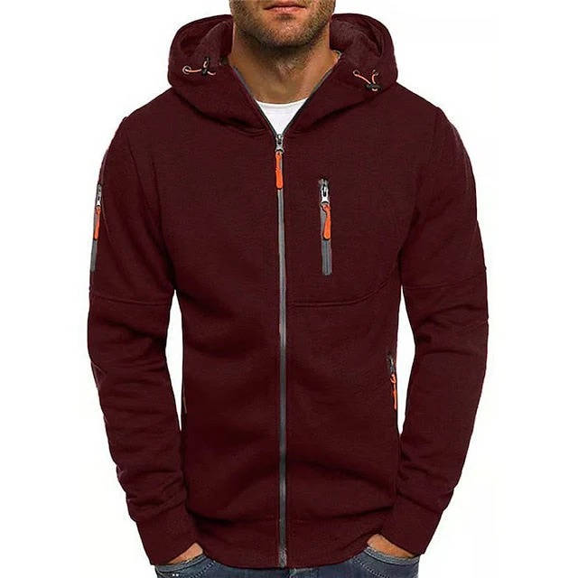 Premium Men's Full Zip Up Hoodie - Soft Polyester, All-Season Comfort, Secure Pockets
