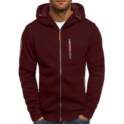 Premium Men's Full Zip Up Hoodie - Soft Polyester, All-Season Comfort, Secure Pockets