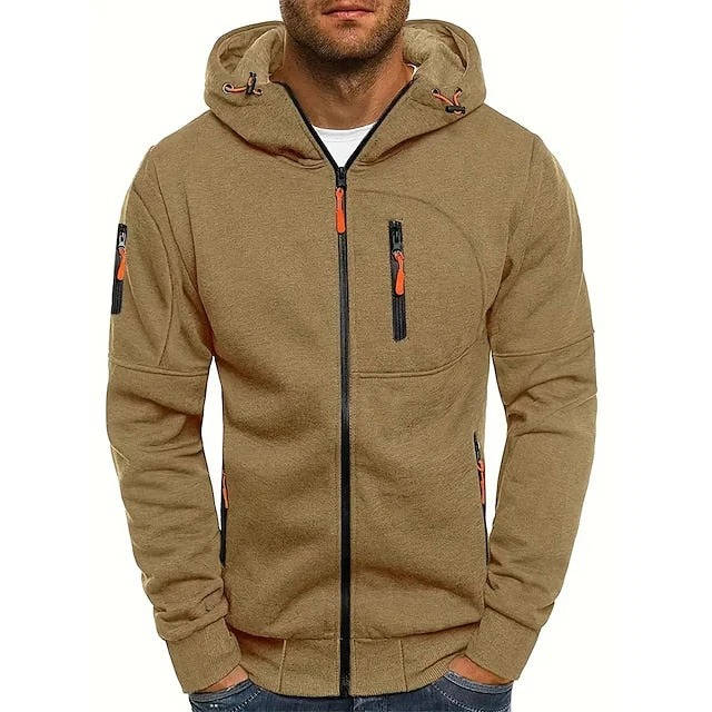 Premium Men's Full Zip Up Hoodie - Soft Polyester, All-Season Comfort, Secure Pockets