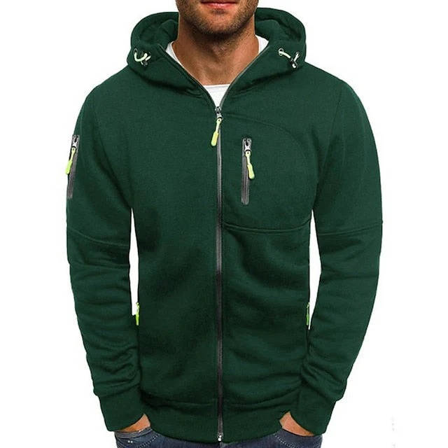 Premium Men's Full Zip Up Hoodie - Soft Polyester, All-Season Comfort, Secure Pockets