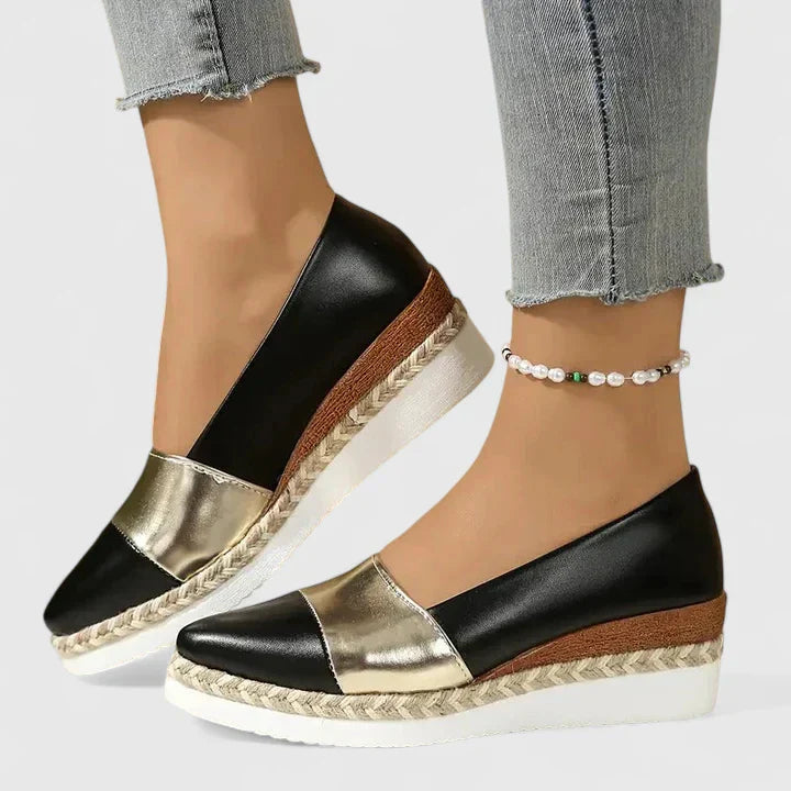 Women's Metallic Espadrille Wedge Loafers Slip On Shoes