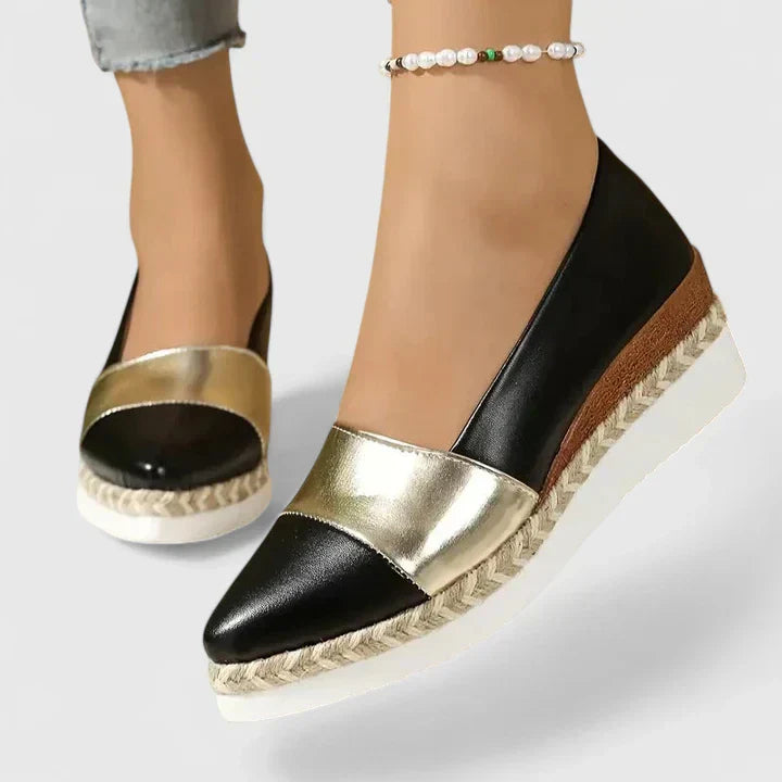 Shiny Metallic Espadrille Wedge Slip On Shoes