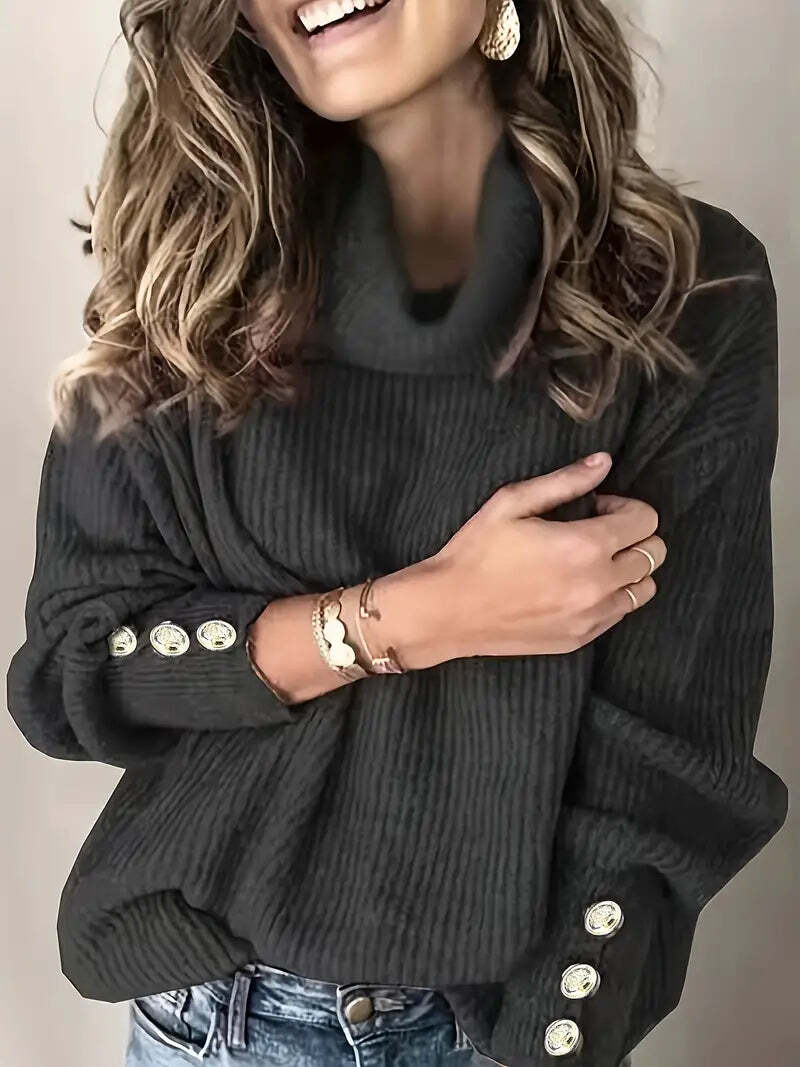 Women's Relaxed Fit Turtleneck Sweater Cozy Knit