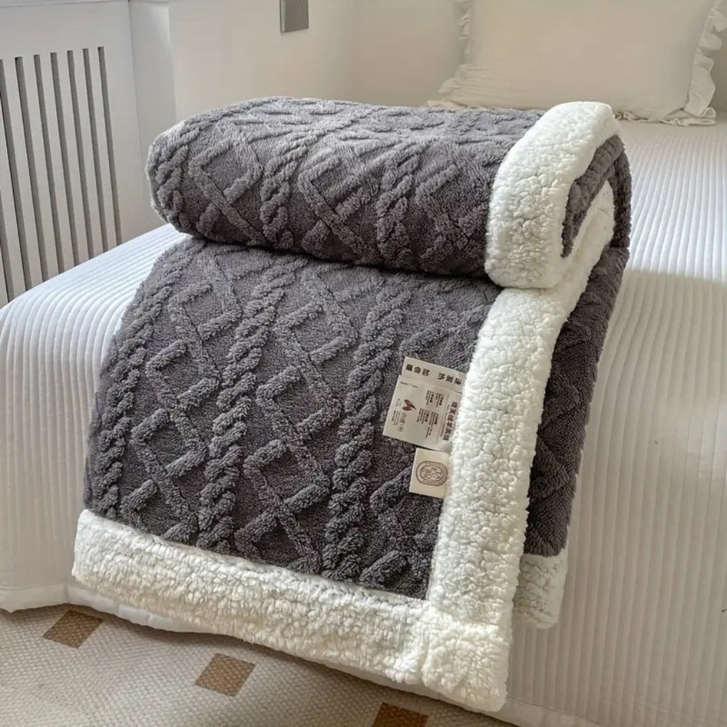 Sherpa Blanket Diamond Knit Soft Grey