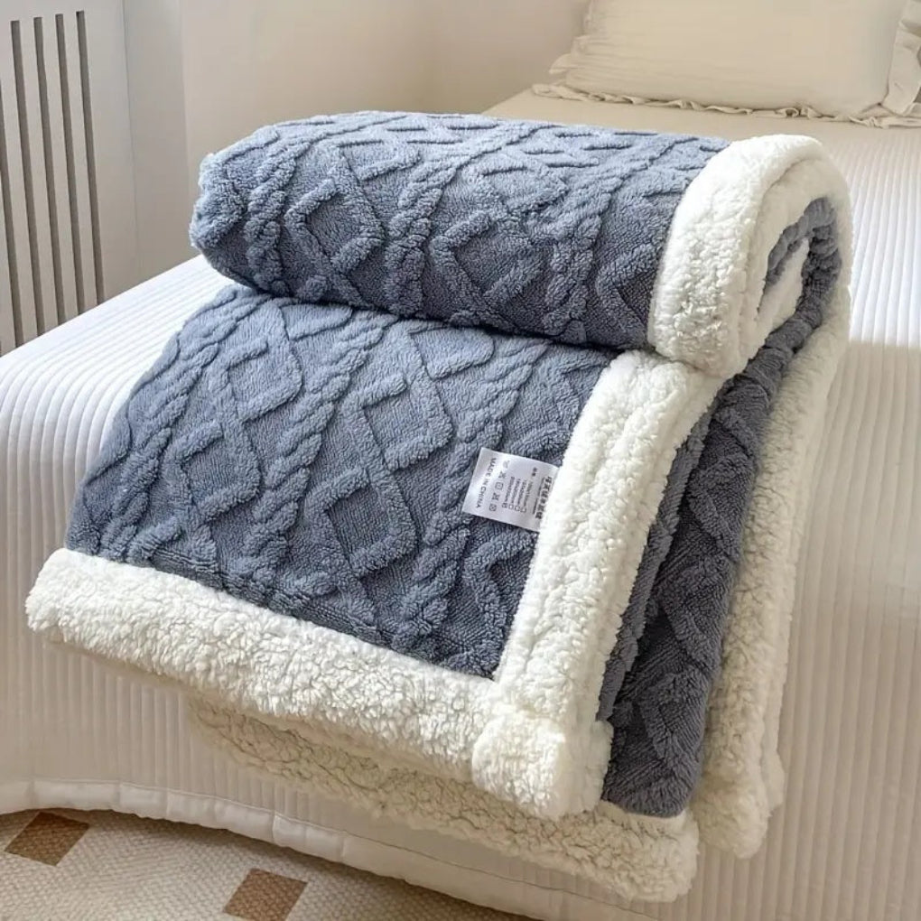 Sherpa Blanket Diamond Knit Soft Grey