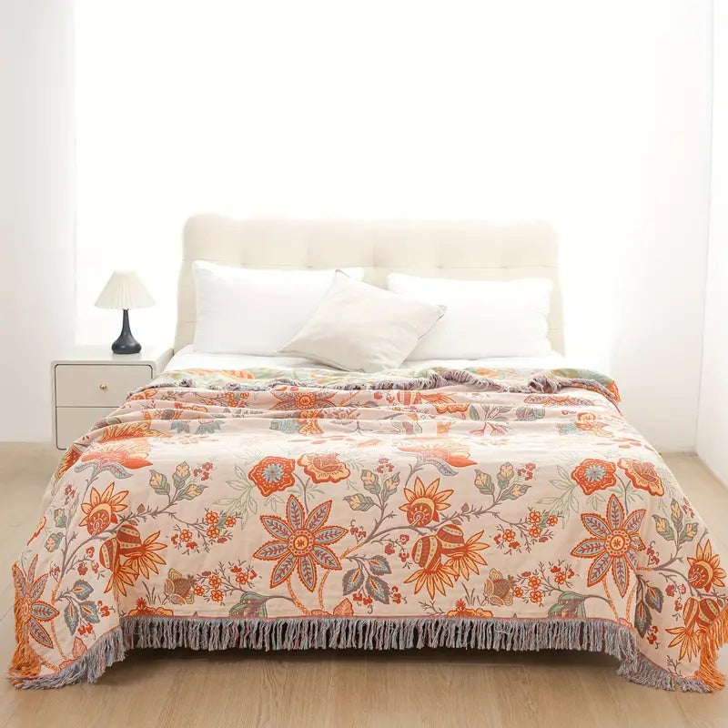 Boho Floral Blanket Soft Cozy Throw