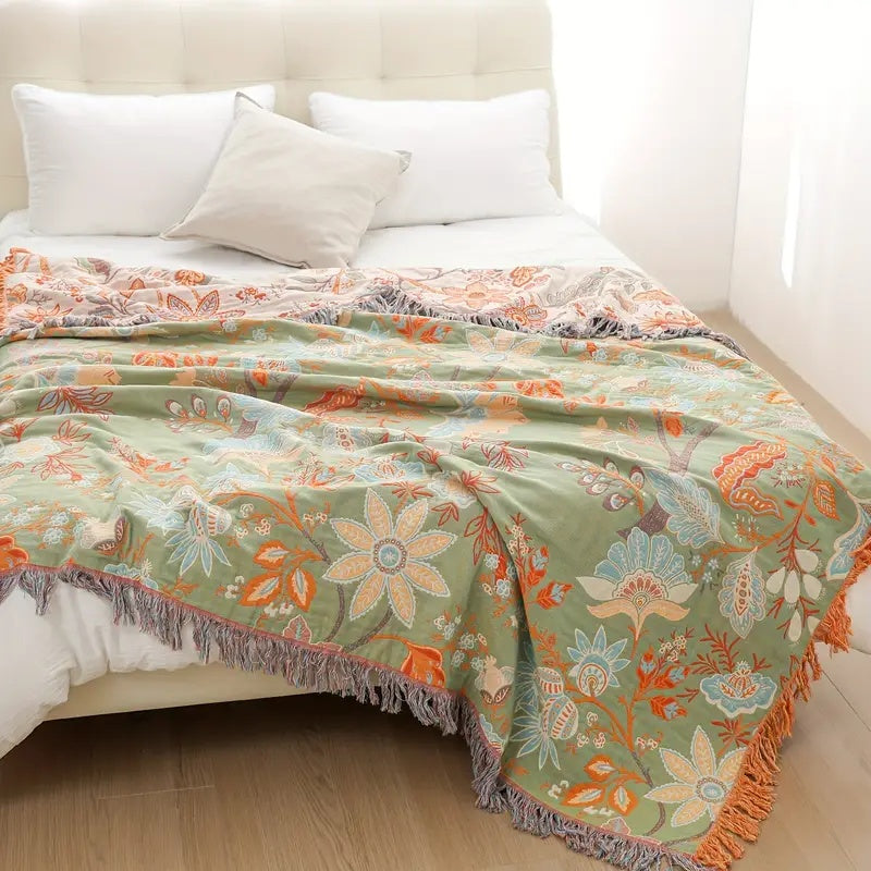 Boho Floral Blanket Soft Cozy Throw