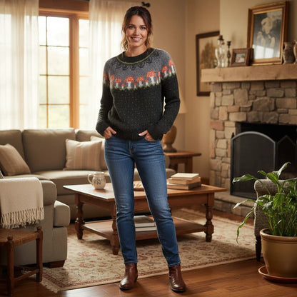 Feminine Fungi Print Crew Neck Sweater