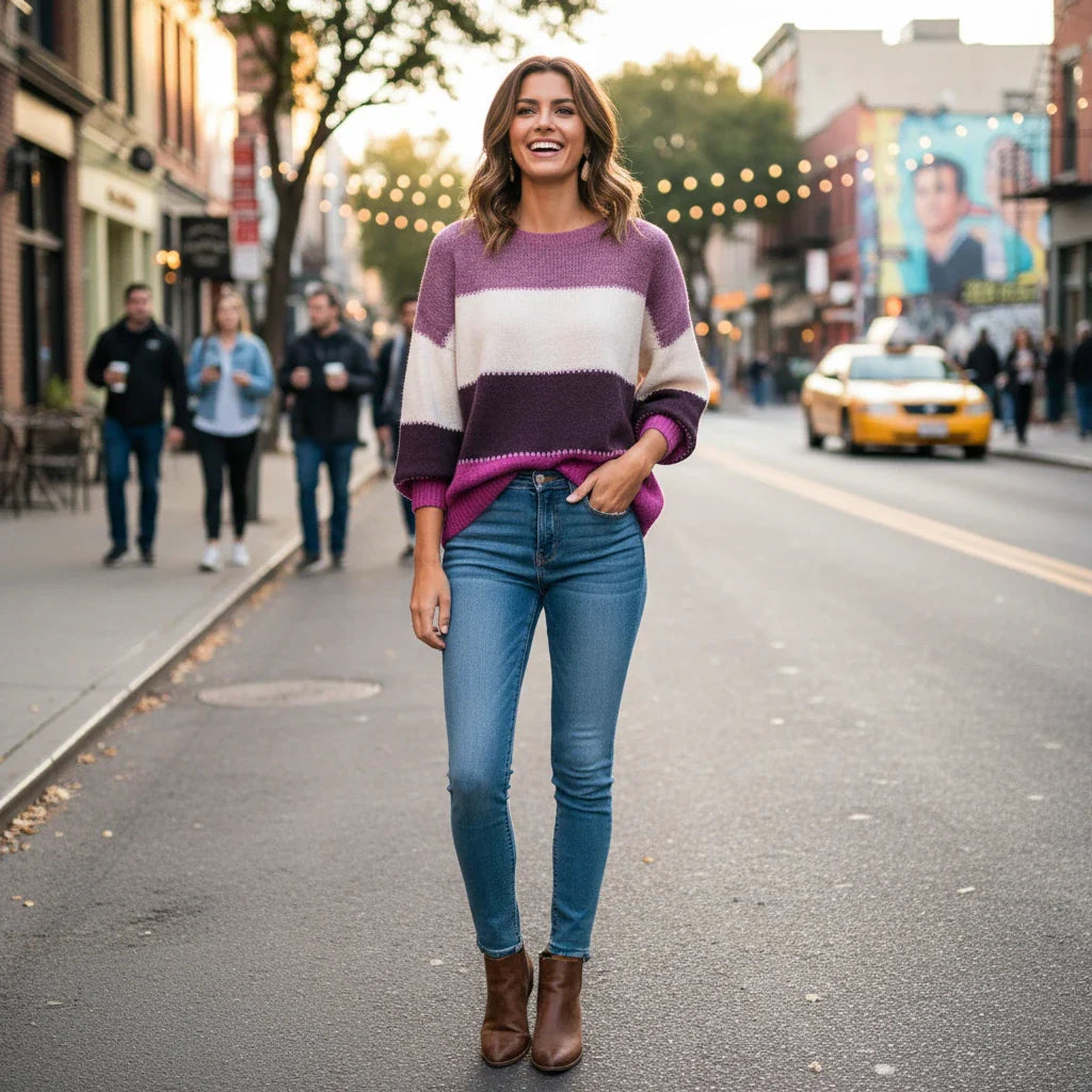 Fashionable Multi Color Crew Neck Sweater