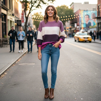 Fashionable Multi Color Crew Neck Sweater