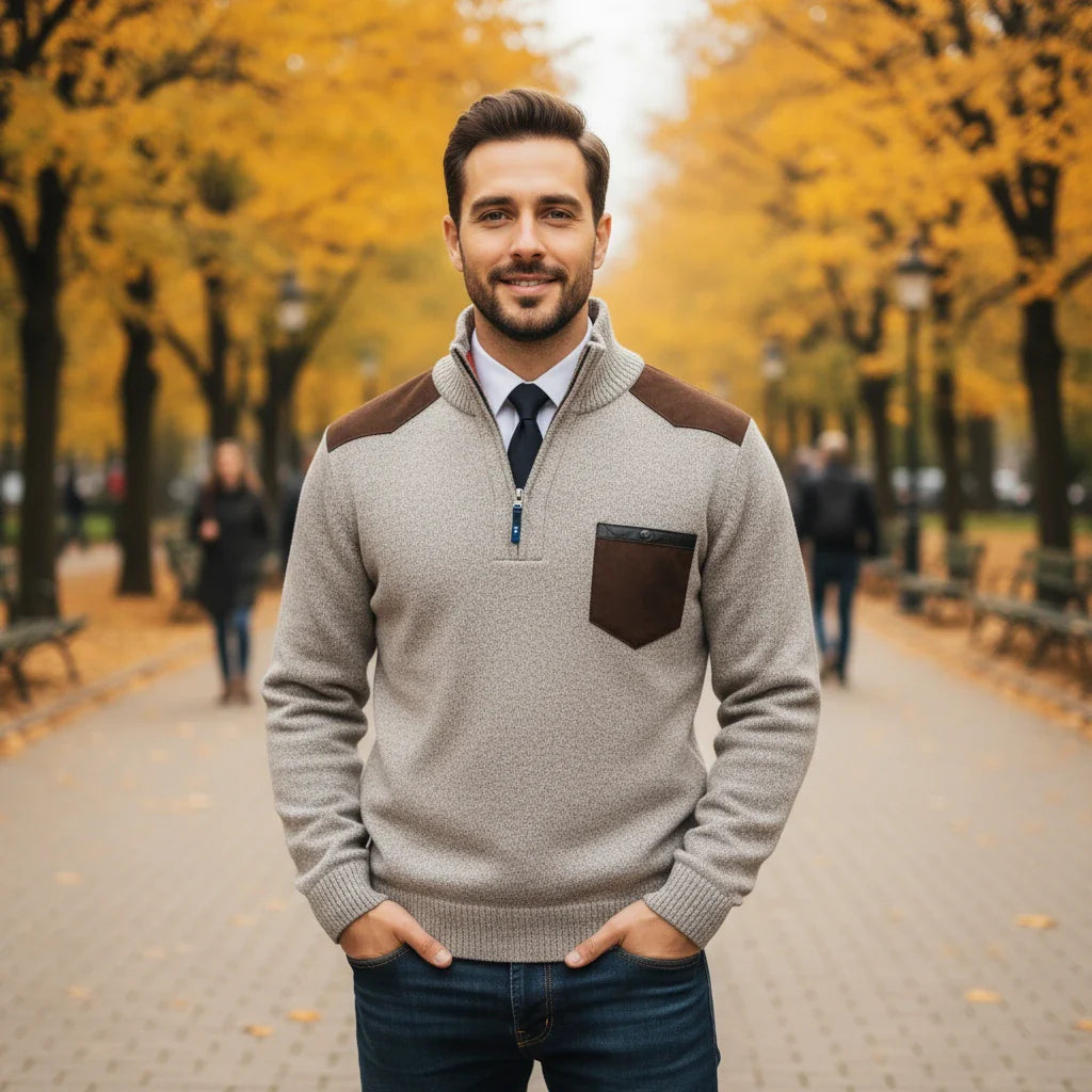 Warm Mens Pullover Sweater with Pocket