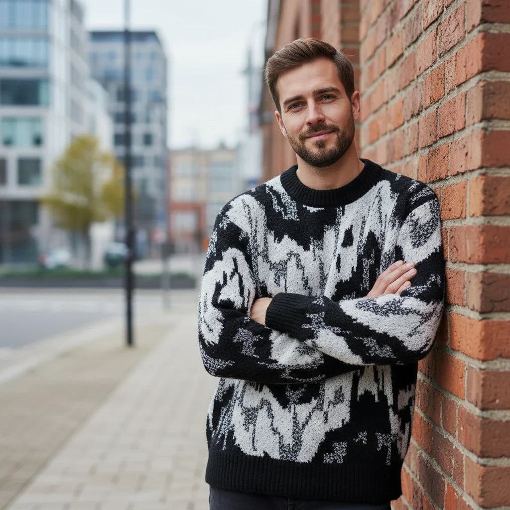 Unique Patterned Crew Neck Sweater