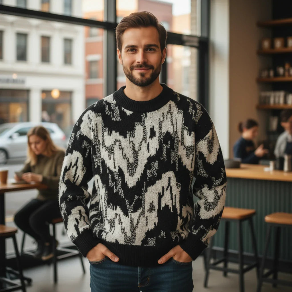 Unique Patterned Crew Neck Sweater