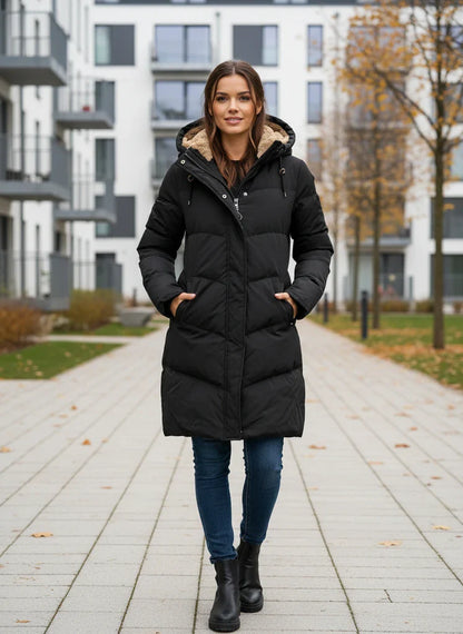 Warm Women's Fleece Lined Parka Coat - VibreMode