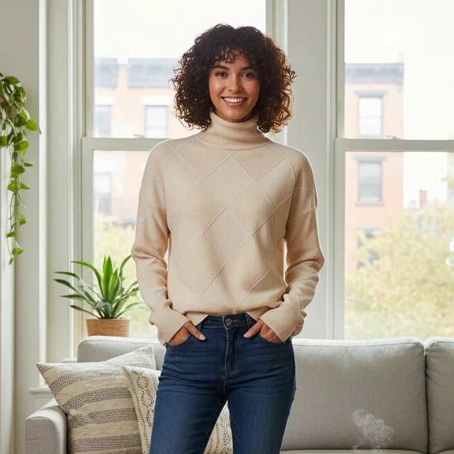 Soft Women's Cable Knit Turtleneck Sweater
