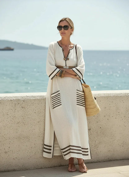 Comfortable Vertical Stripe Relaxed Fit Maxi Dress - VibreMode