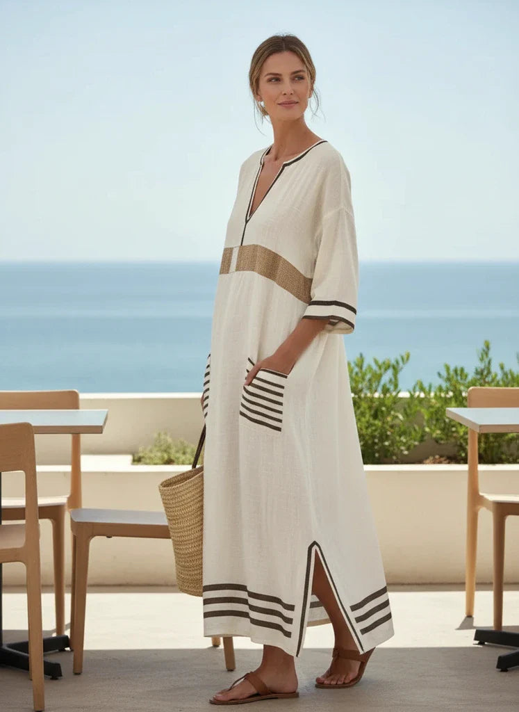 Comfortable Vertical Stripe Relaxed Fit Maxi Dress
