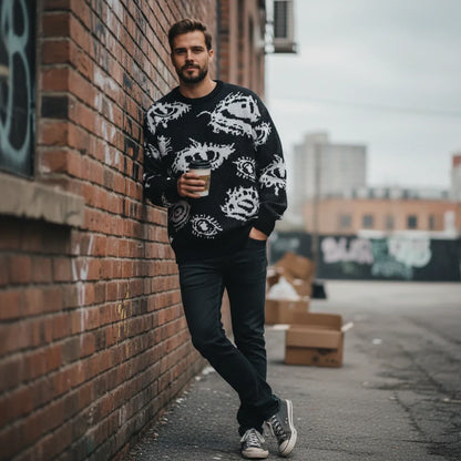 Unique Graphic Print Pullover Sweater