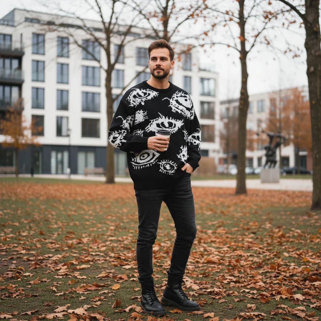 Unique Graphic Print Pullover Sweater