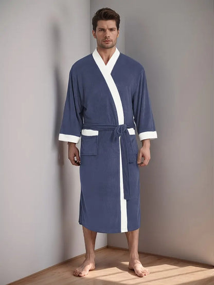 Men's Lightweight Spa Bathrobe Kimono Soft Cotton Beige