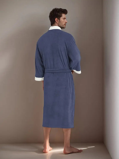 Men's Lightweight Spa Bathrobe Kimono Soft Cotton Beige