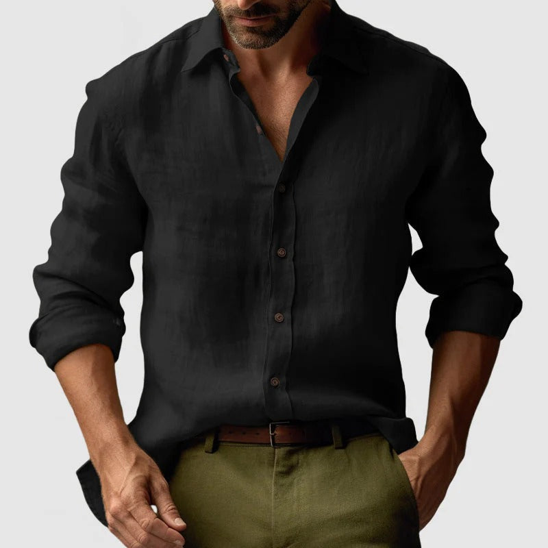 Men's Linen Long Sleeve Shirt Vintage Style