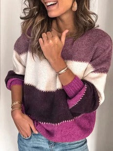 Women's Striped Pullover Sweater Cozy Long Sleeve